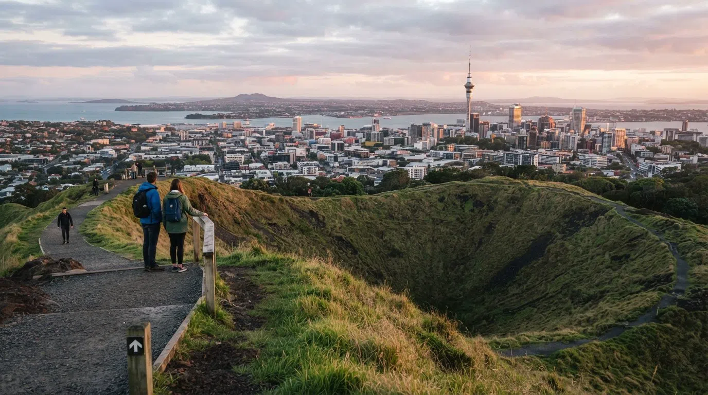 Mount Eden (Maungawhau), Auckland: the maunga and the meals below
